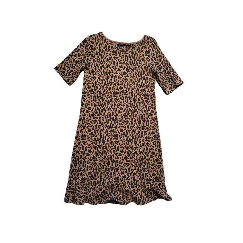 Land's End Ruffle Hem Shift Dress Leopard Print Tan Women's XS
